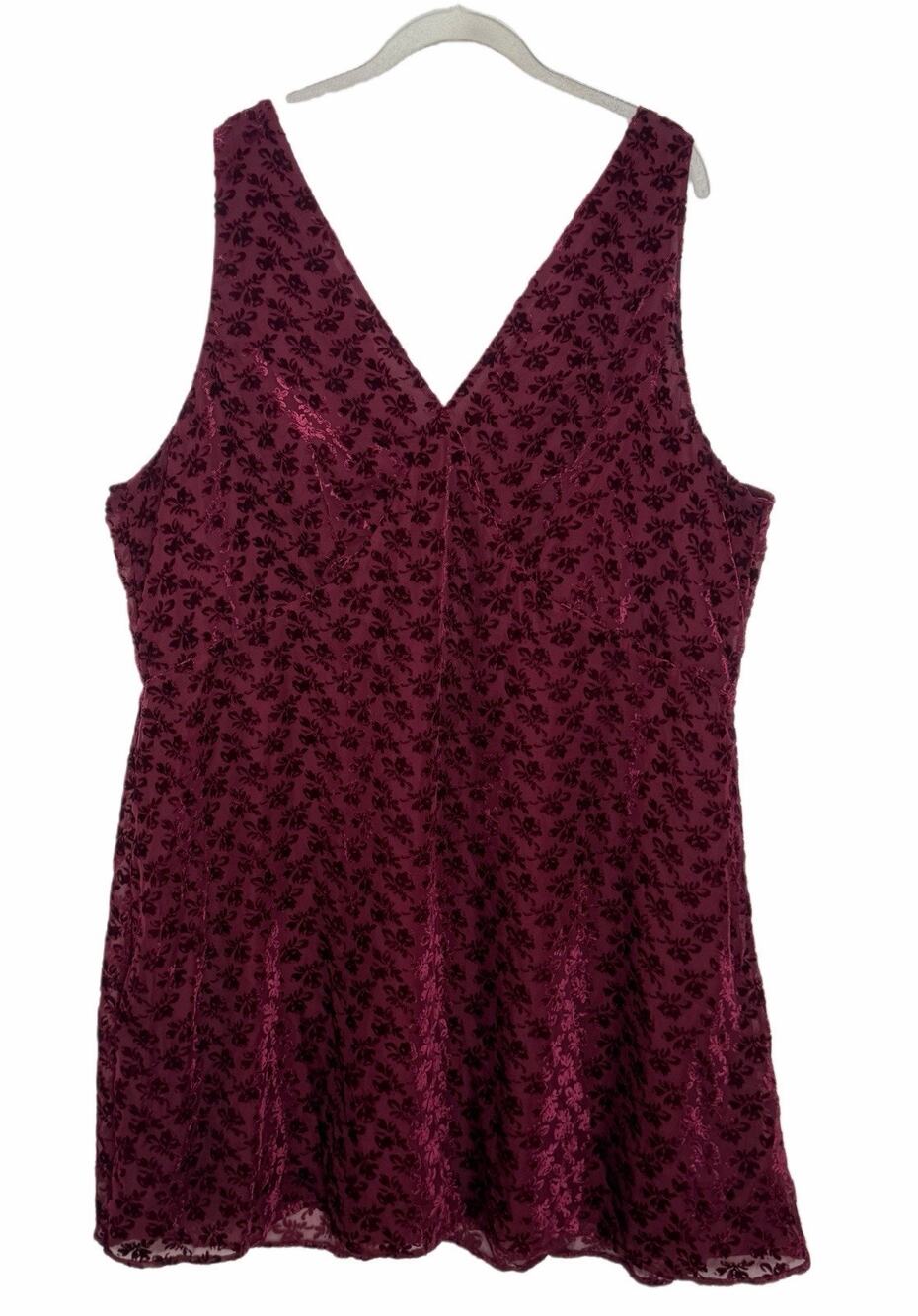 Gap Women’s Burgundy Velvet Burnout Floral Goth Sleeveless Dress Sz XXL TALL NWT